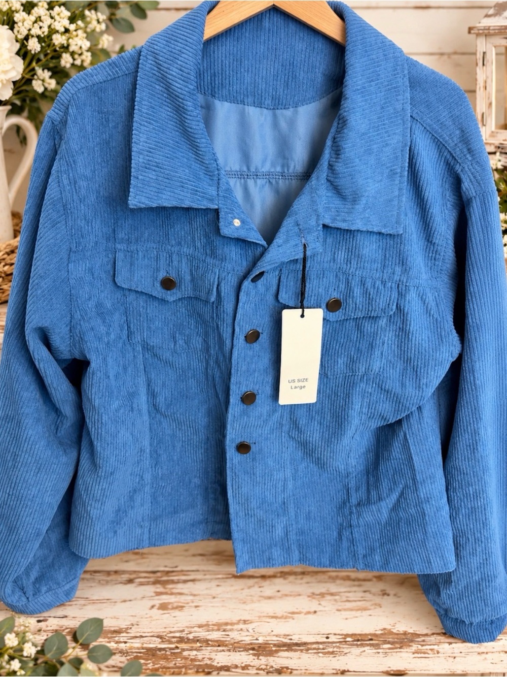 Oversized Blue Corduroy Jacket - Women's Large